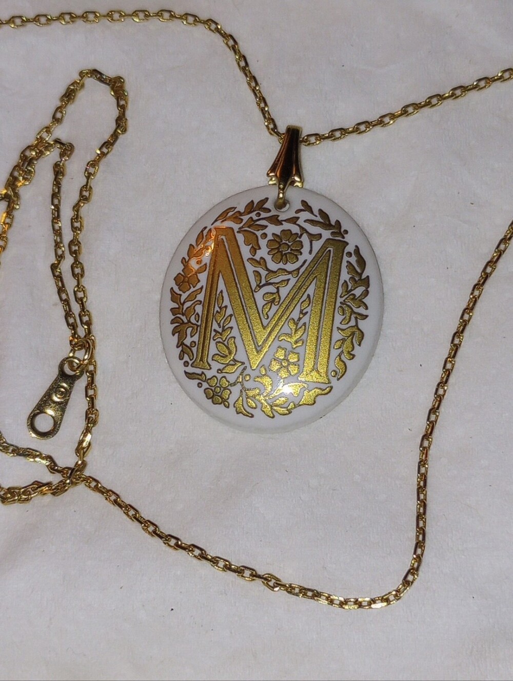 Vintage,"Avon" filagree initial "M" Gold Filled 24"inch Chain Necklace.